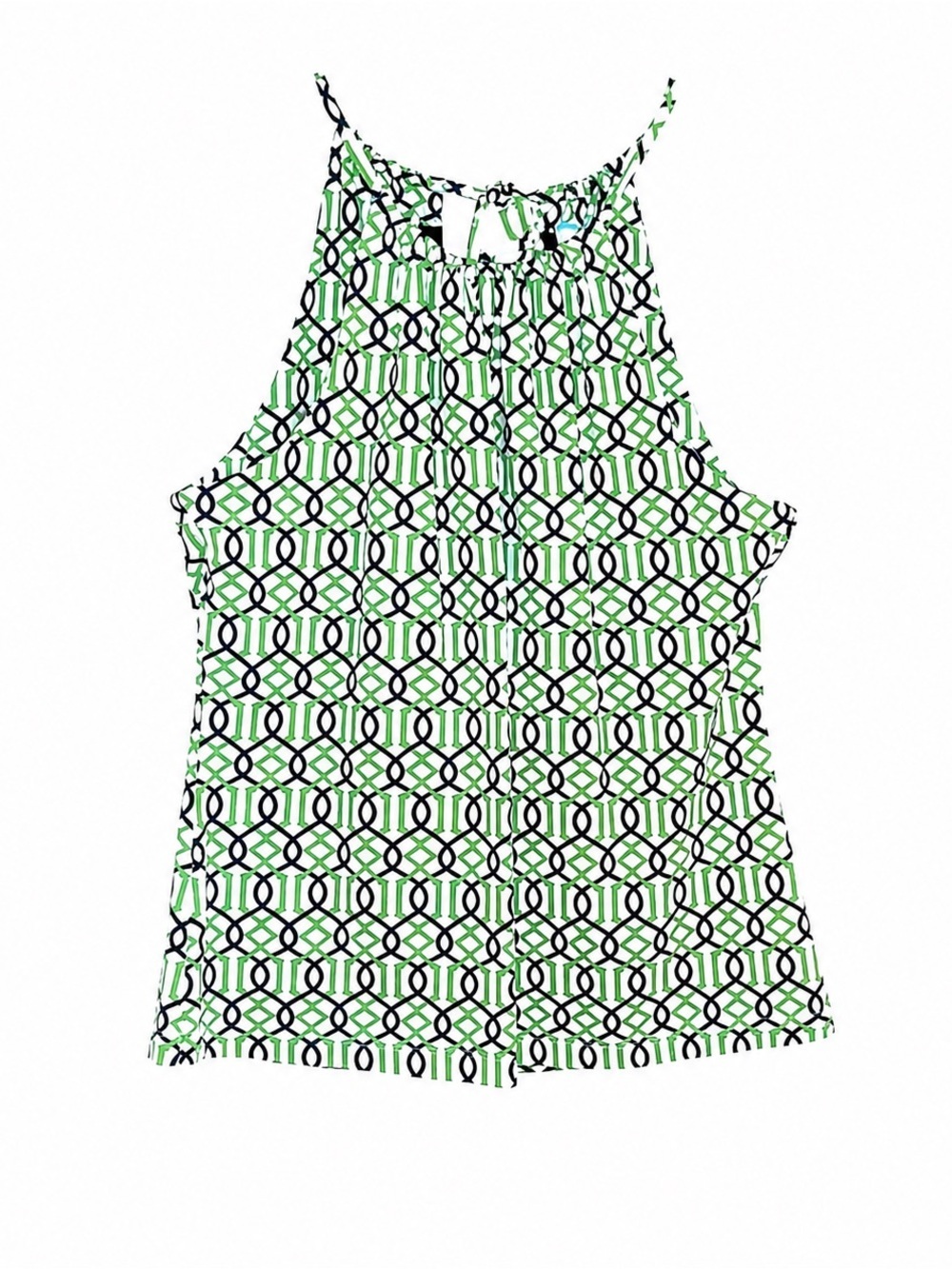 J. McLaughlin Green and Black Geometric Halter Tank Tie Neck Catalina Cloth Sm